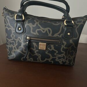 Tous Black and Gray Satchel with Gold Accents